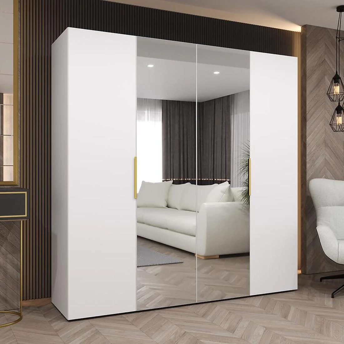 Marbella II garderober 200x50x202 cm bela/zlatna