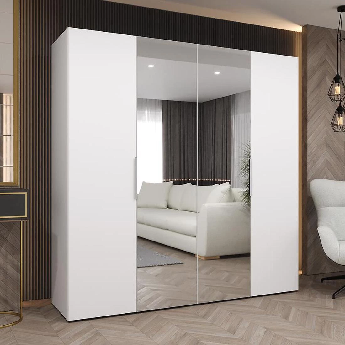 Marbella II garderober 200x50x202 cm bela/srebrna