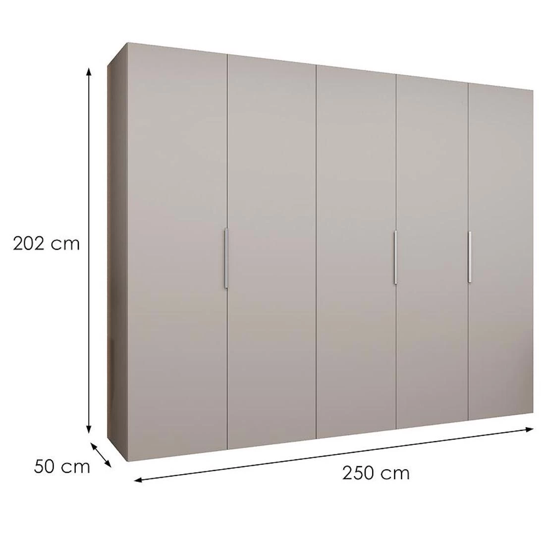 Marbella I garderober 250x50x202 cm kašmir/srebro