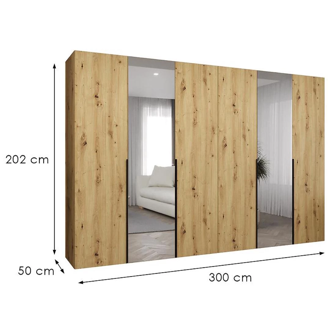 Alicante II garderober 300x50x202 cm artisan/crna