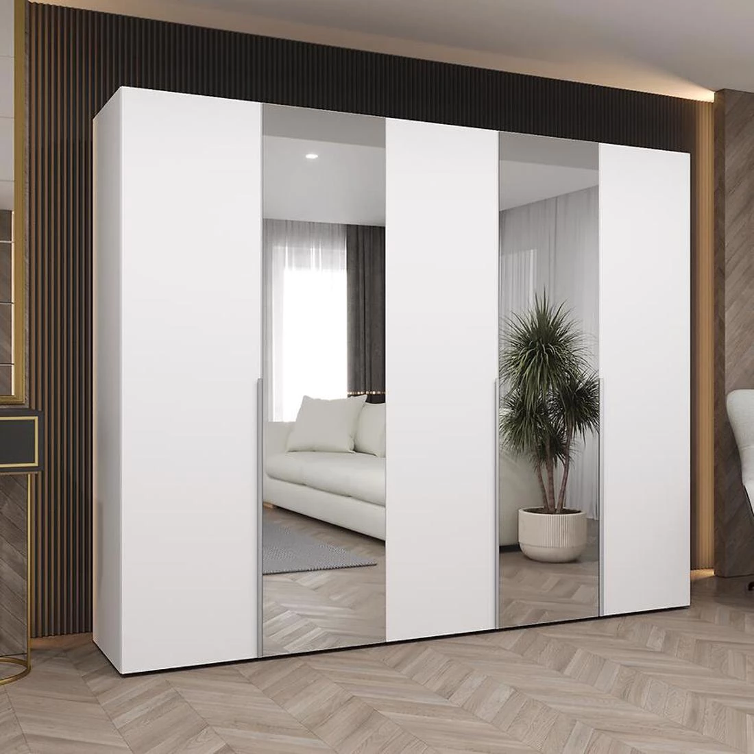 Alicante II garderober 250x50x202 cm bela/srebrna