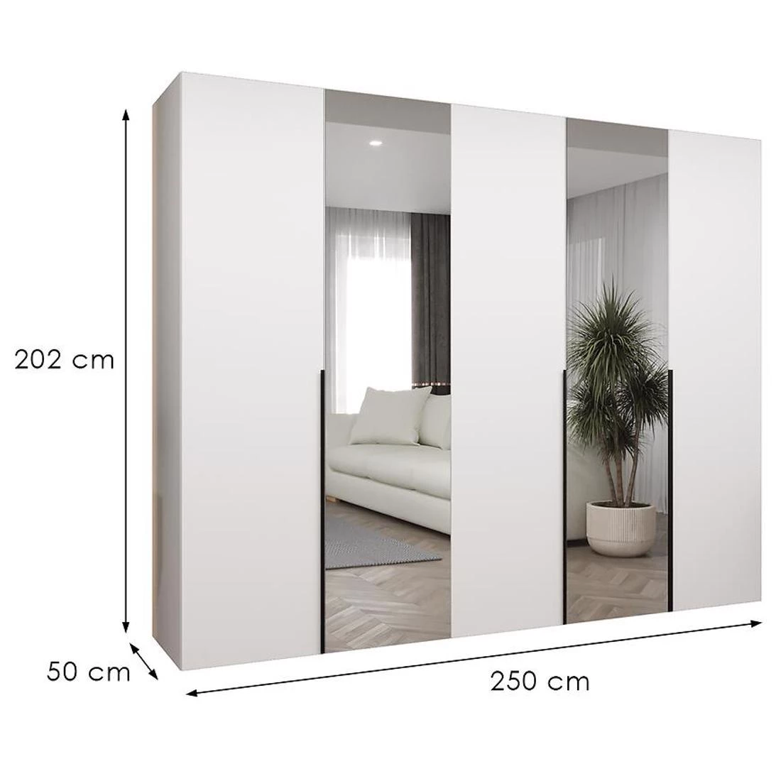 Alicante II garderober 250x50x202 cm bela/crna