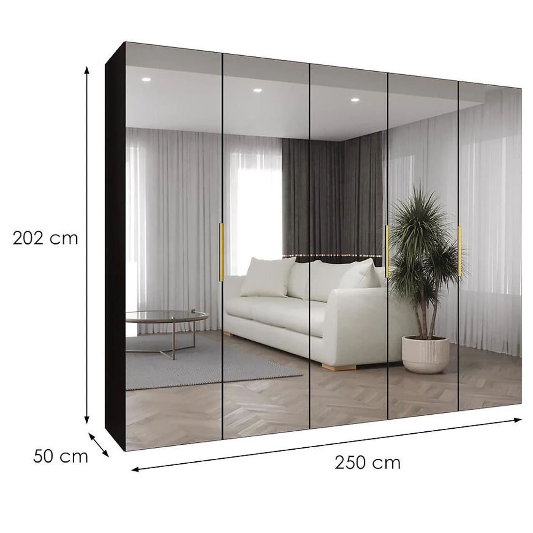 Marbella III garderober 250x50x202 cm crna/zlatna