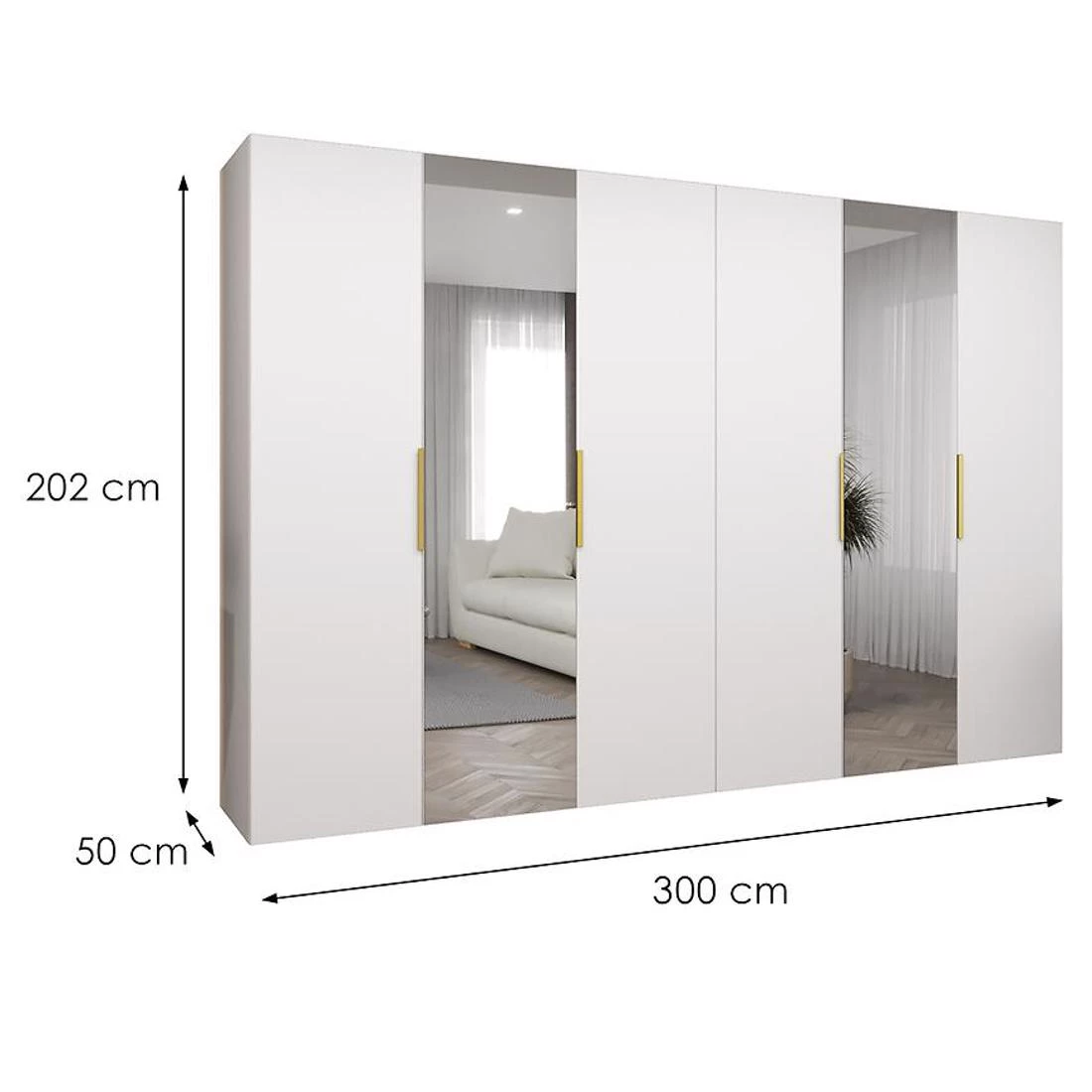 Marbella II garderober 300x50x202 cm bela/zlatna
