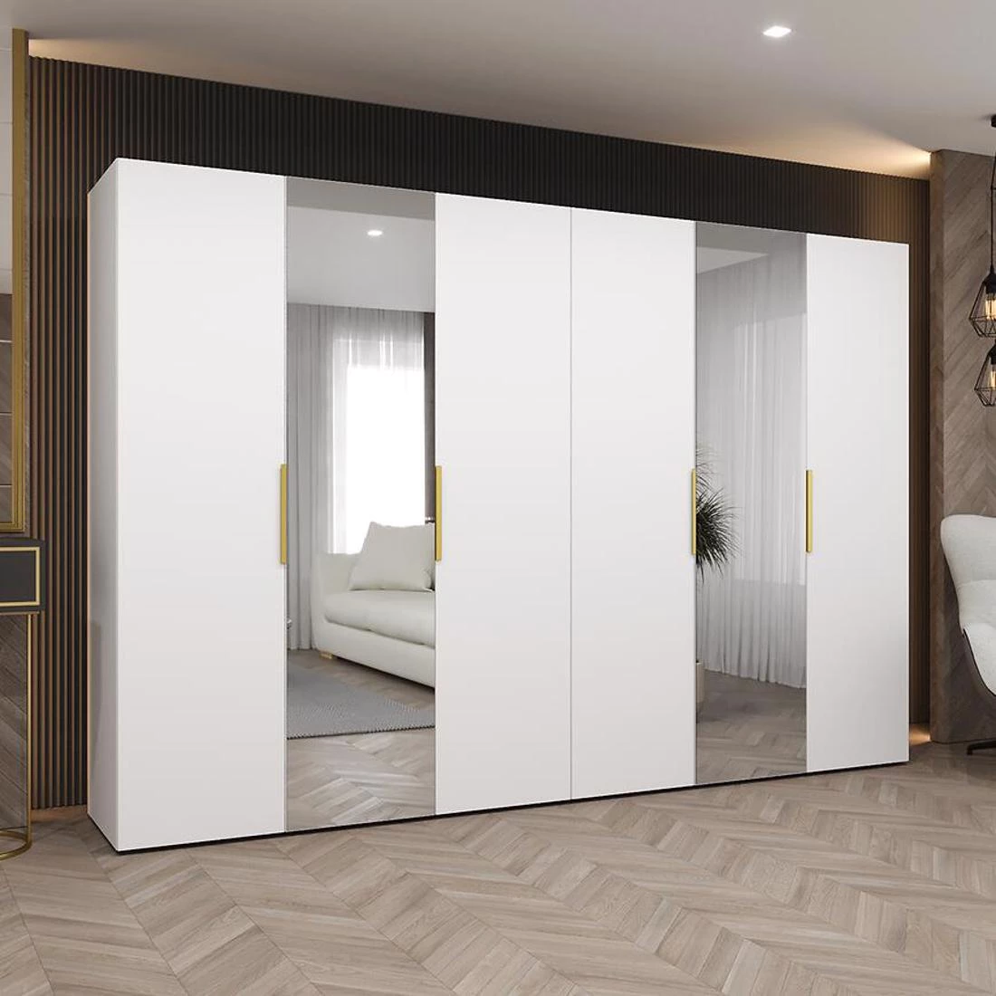 Marbella II garderober 300x50x202 cm bela/zlatna