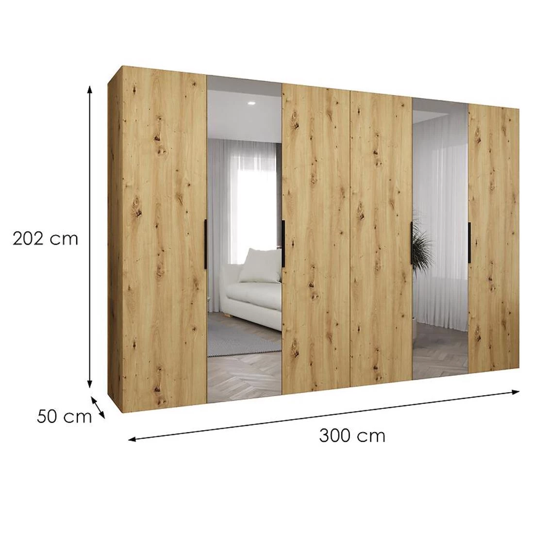 Marbella II garderober 300x50x202 cm artisan/crna