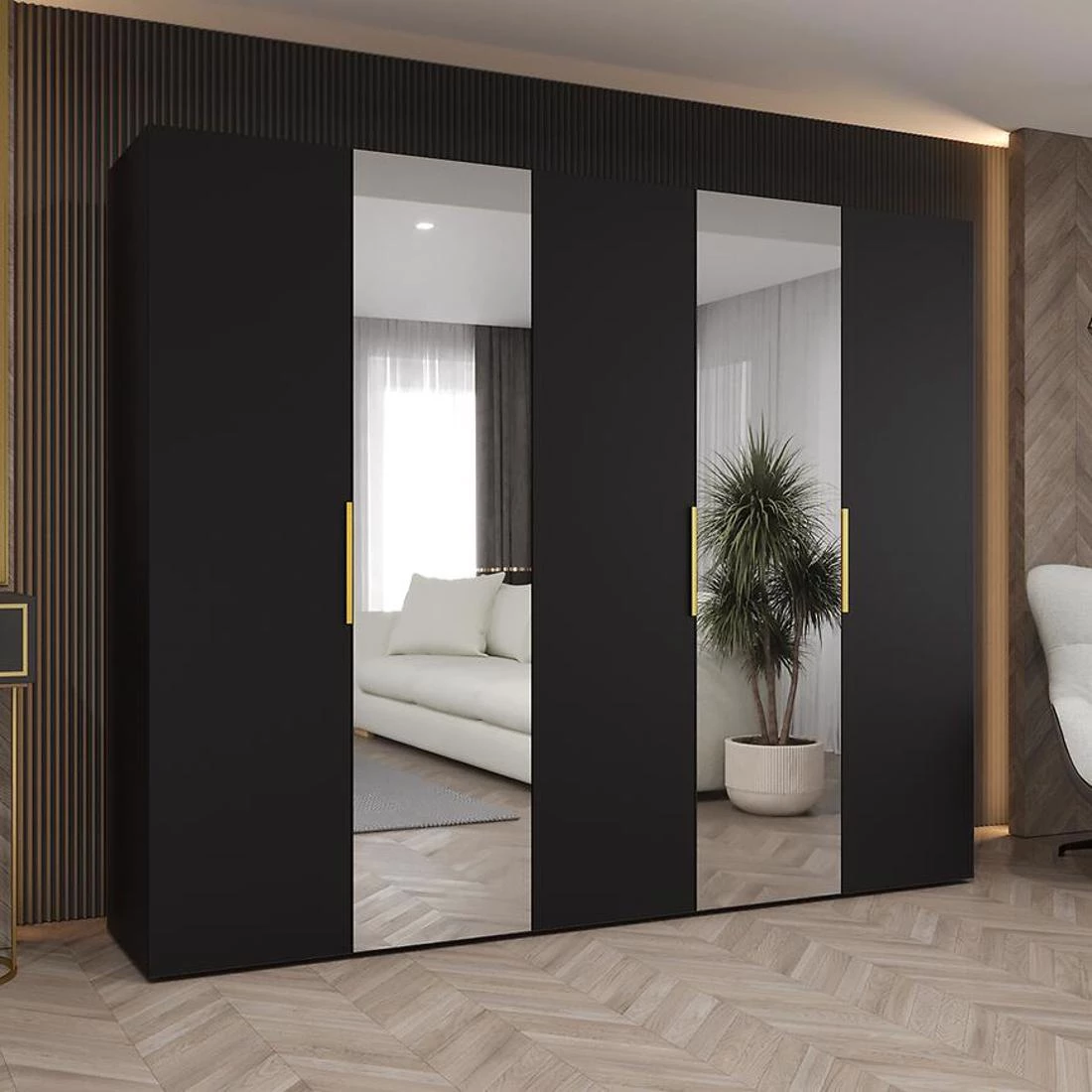 Marbella II garderober 250x50x202 cm crna/zlatna