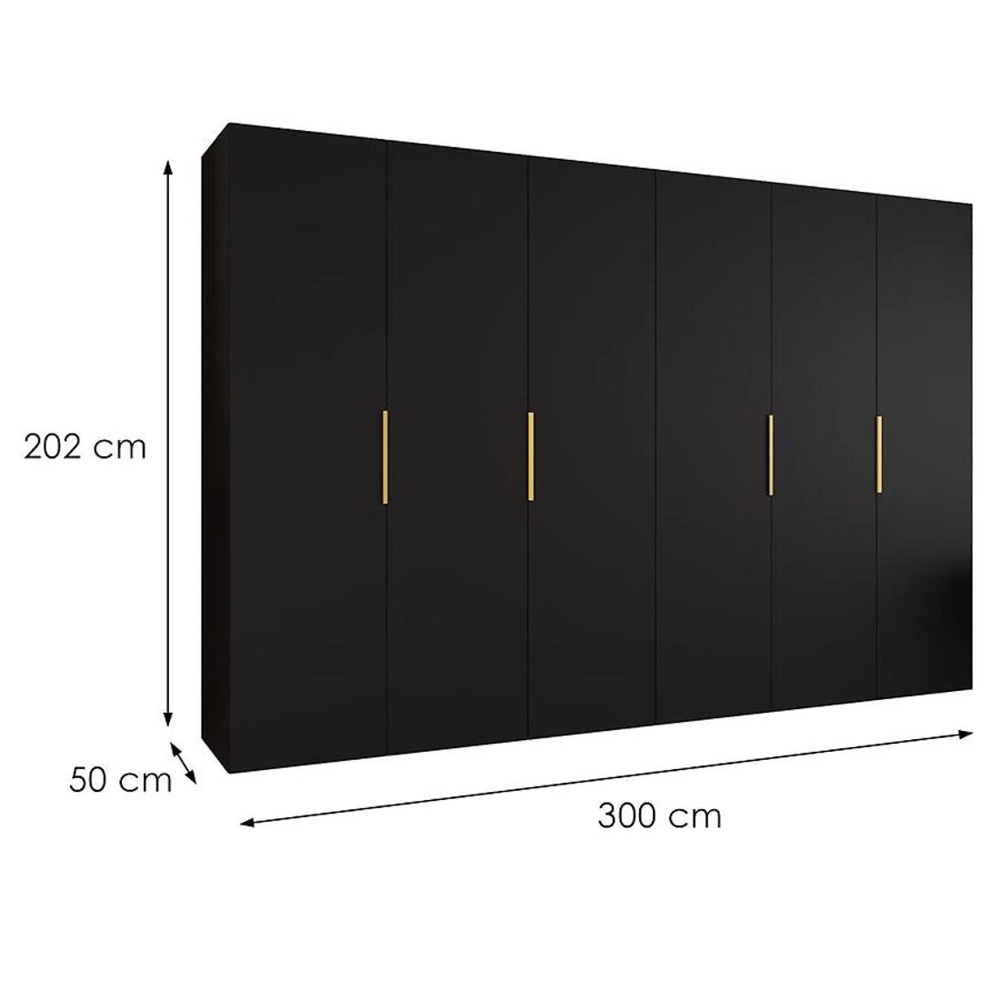 Marbella I 300 garderober 300x50x202 cm crna/zlatna