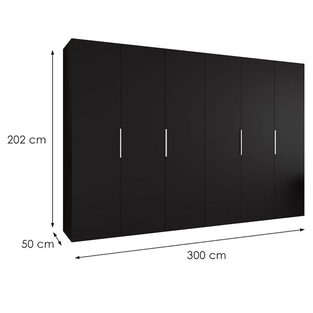 Marbella I garderober 300x50x202 cm  crna/srebrna