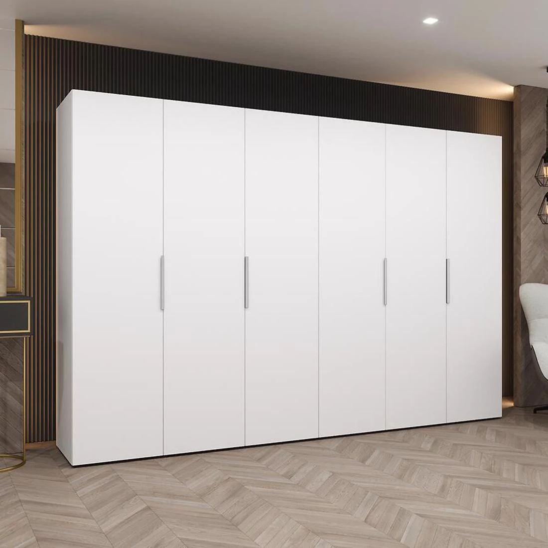Marbella I garderober 300x50x202 cm bela/srebrna