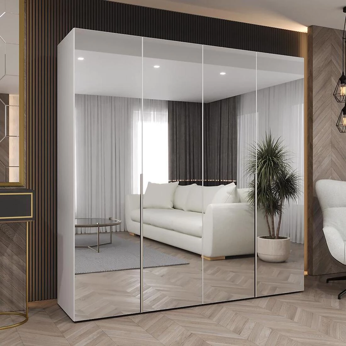 Alicante III garderober 200x50x202 cm bela/srebrna