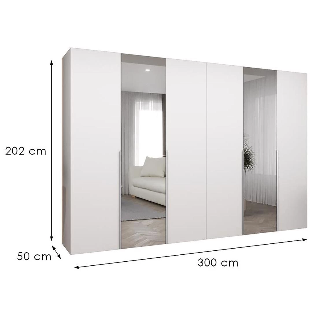 Alicante II garderober 300x50x202 cm bela/srebrna