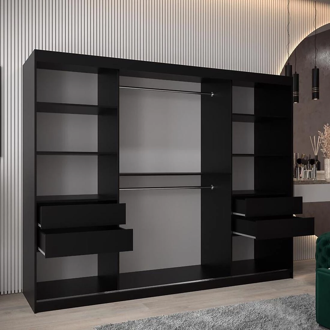Moka garderober 250x62x200 cm crna