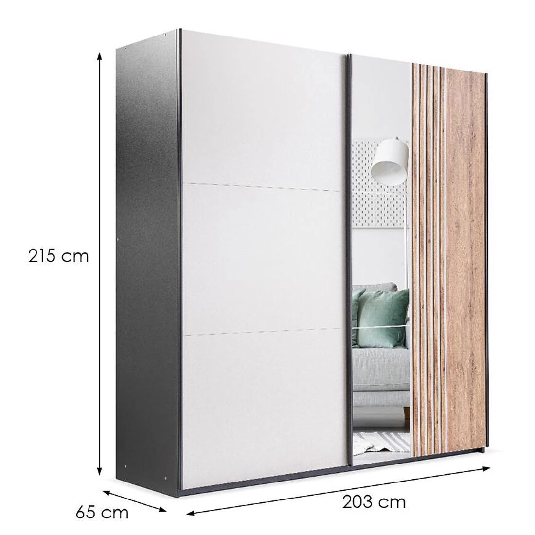 Evora ormar 203x65x215 cm kašmir/crna/hrast