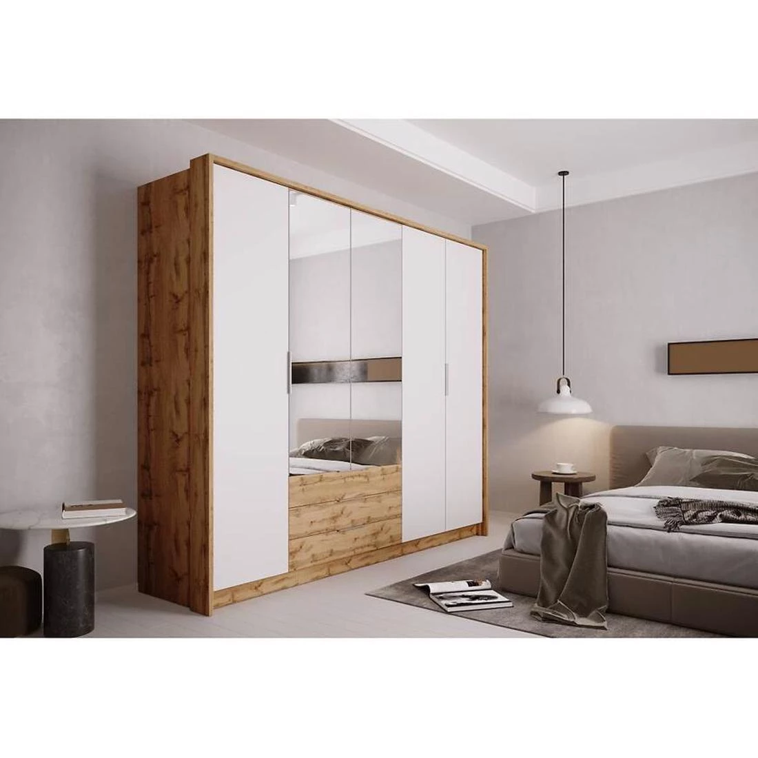 Tony ormar 255x65x217 cm hrast/bela