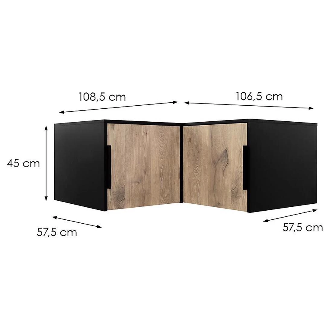 Duarte kutna nadogradnja 108,5x57,5x45 cm crna/hrast