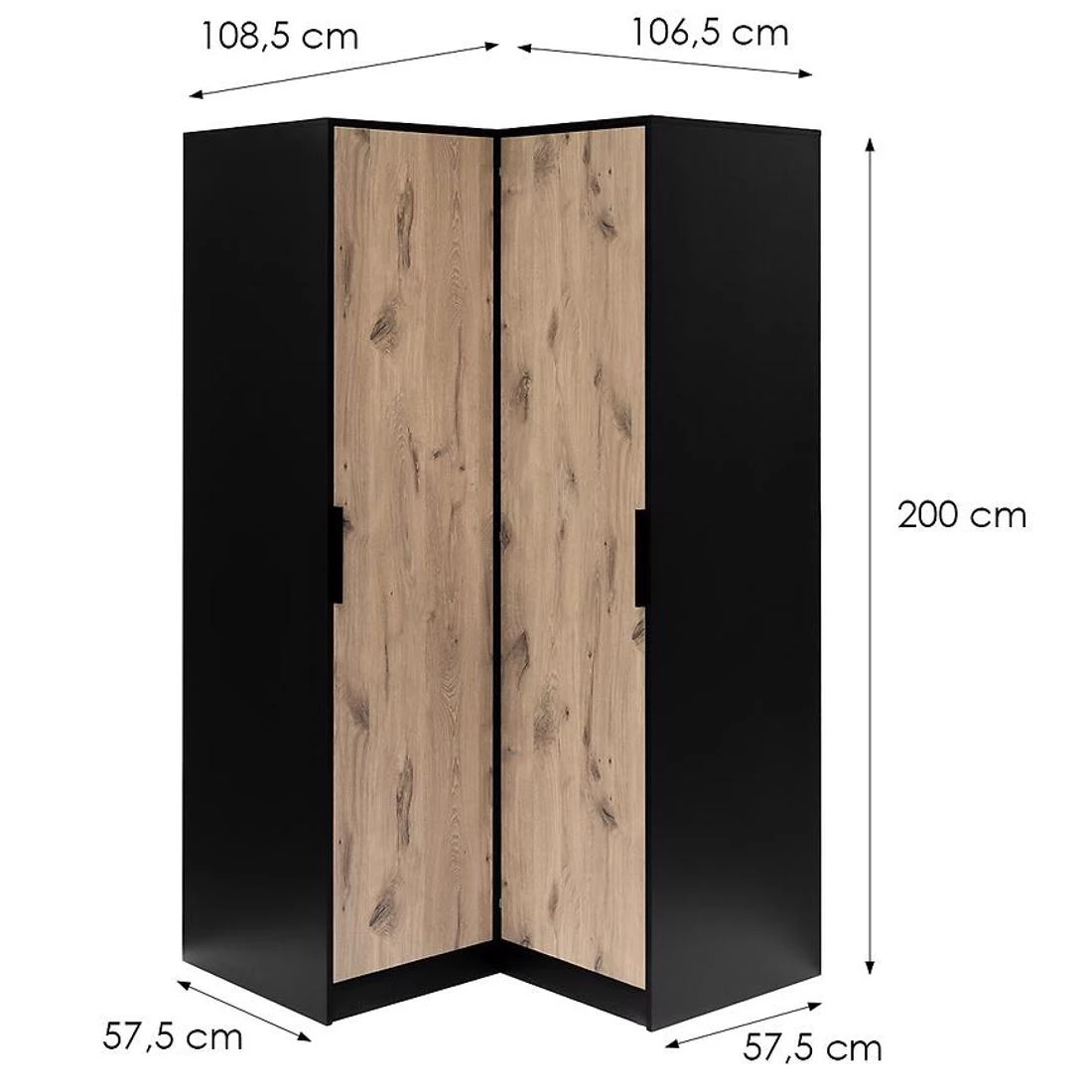Duarte kutni ormar 108,5x57,5x200 cm crna/hrast