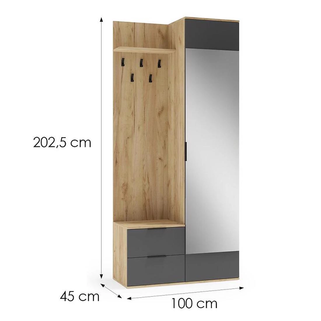 Coral predsoblje 100x45x202.5 cm hrast/antracit