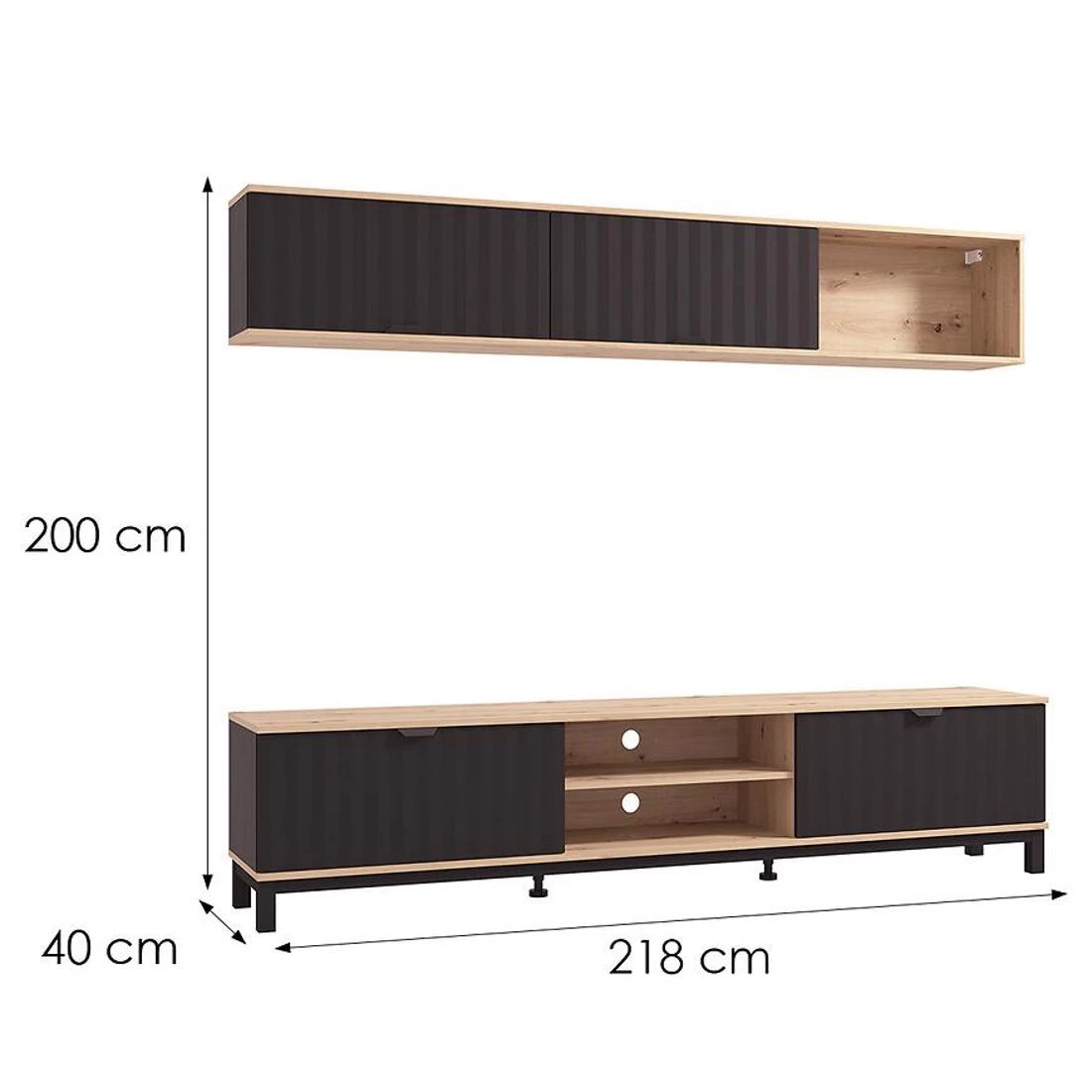 Monaco regal 218x40x200 cm artisan/crna