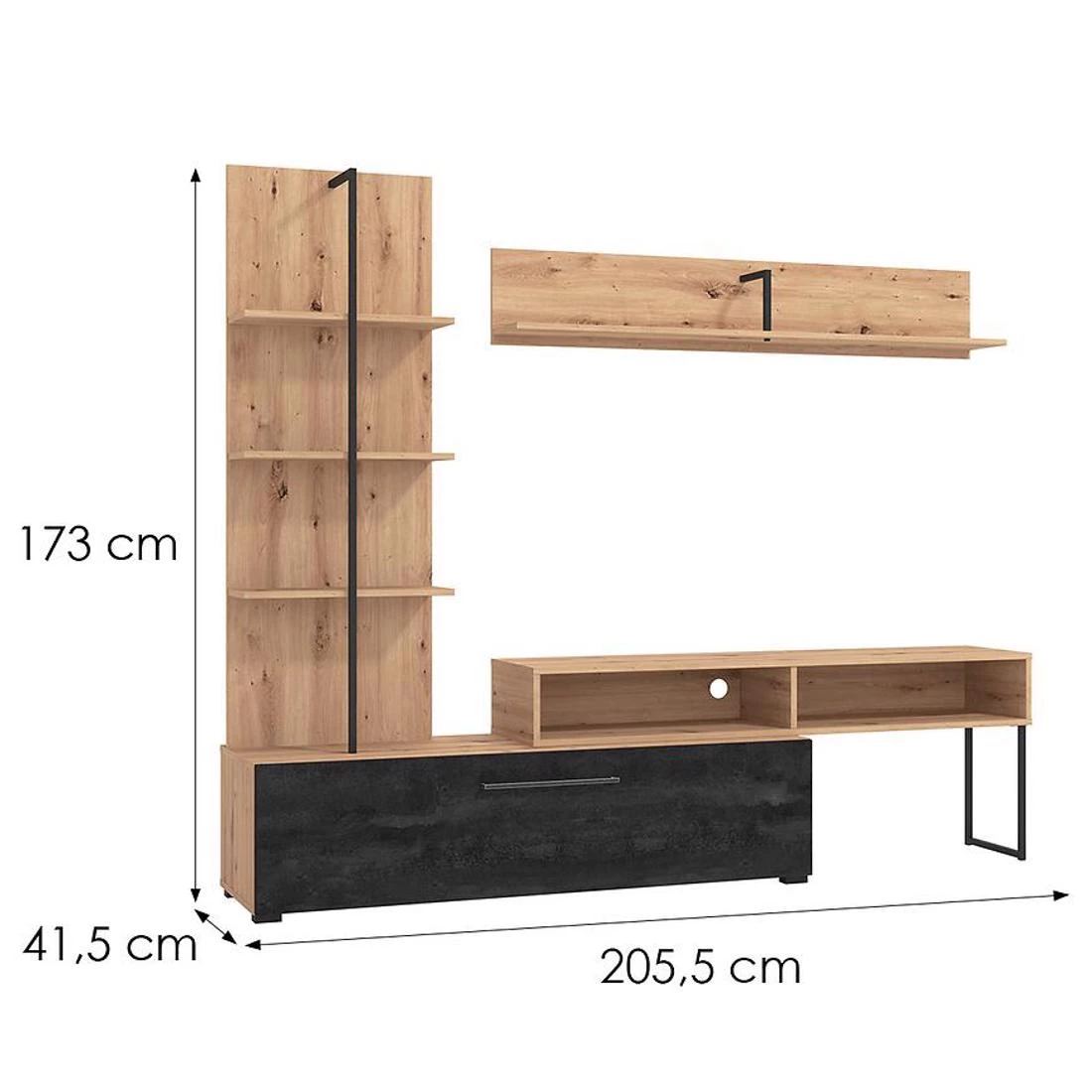 Evora regal 205,5x41,5x173 cm artisan/crna