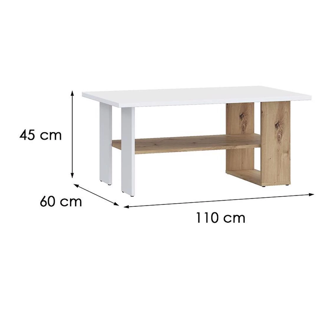 Caldicot stolic 60x110x45 bela/hrast