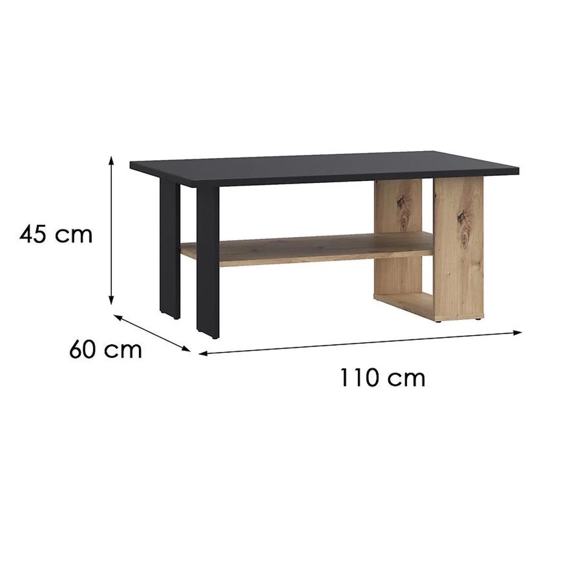 Caldicot stocic 60x110x45 crni/hrast