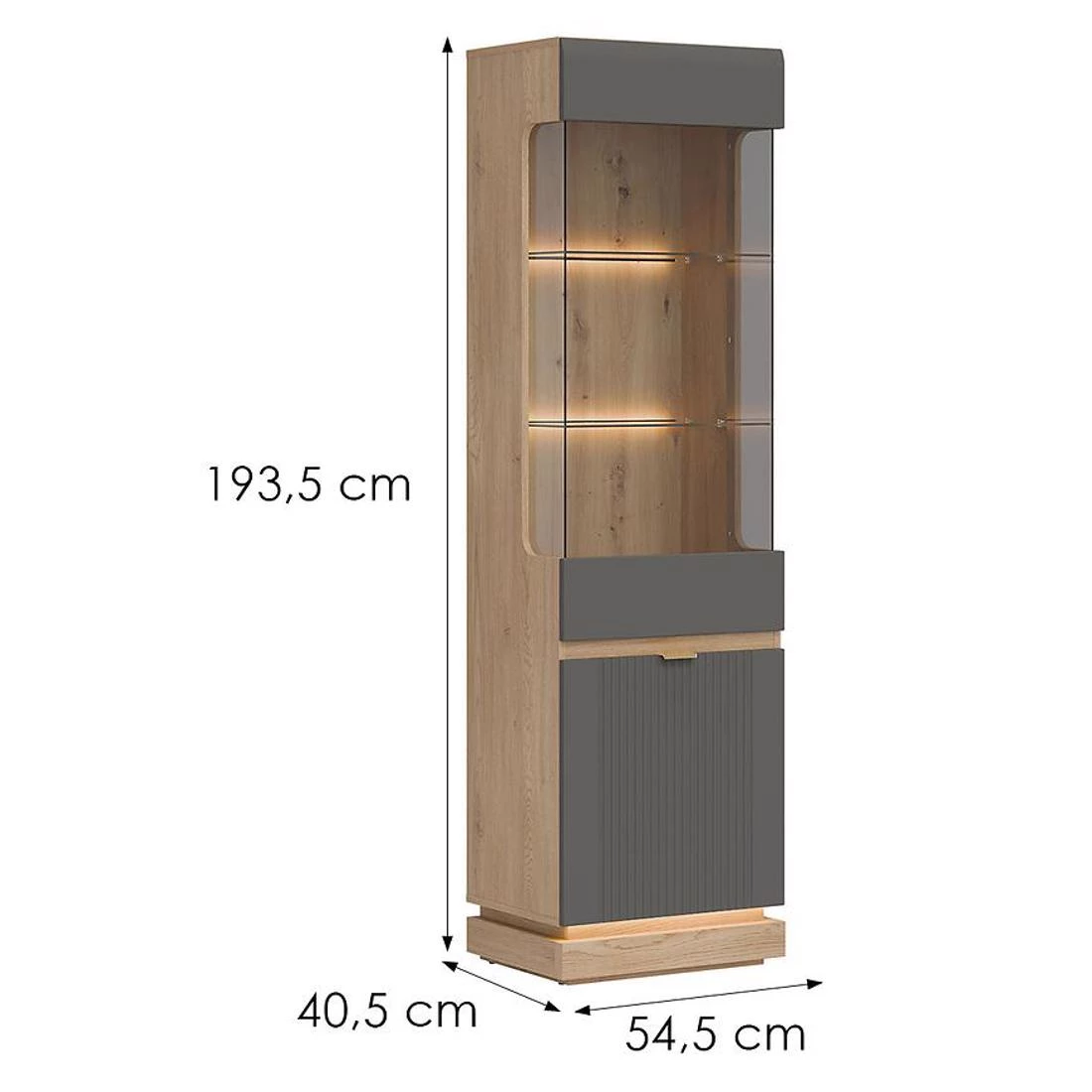 Milton vitrina L/R 54,5x40,5x193,5 hrast/siva
