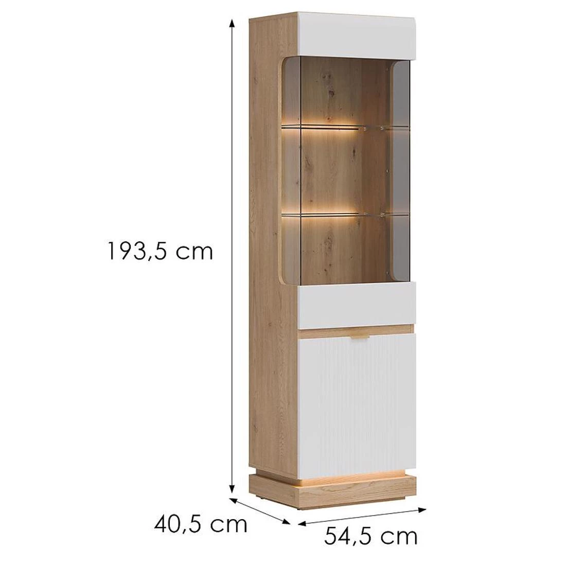 Milton vitrina L/R 54,5x40,5x193,5 hrast/bela