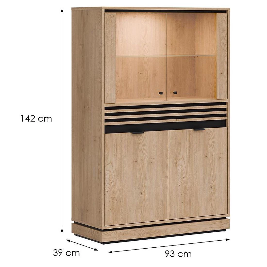 Ferro niska vitrina L/R 93x39x142 hrast