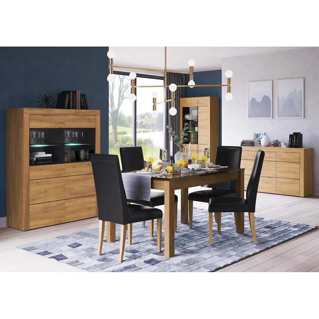 Stol Kama 136(210)x90x76 cm hrast/sjajno crna