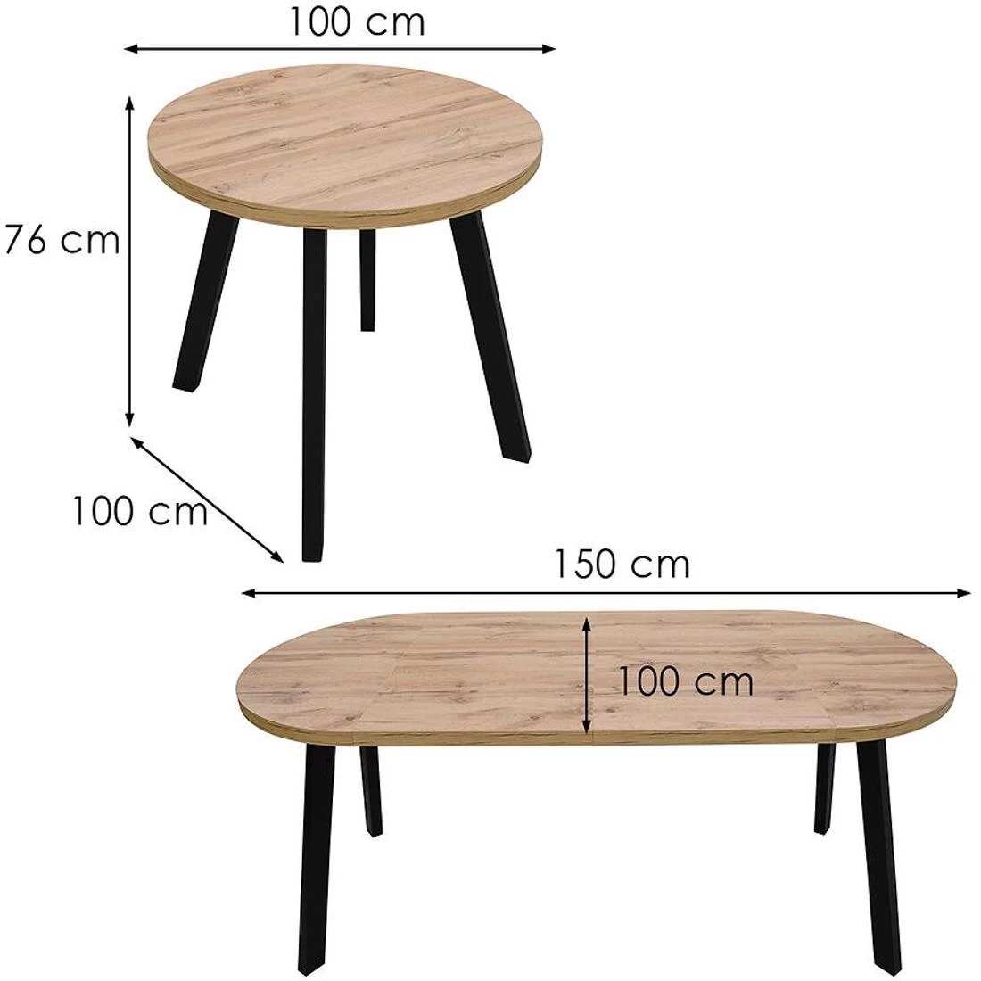 St-82 stol produživi 100/150x100x76 cm wotan/crna