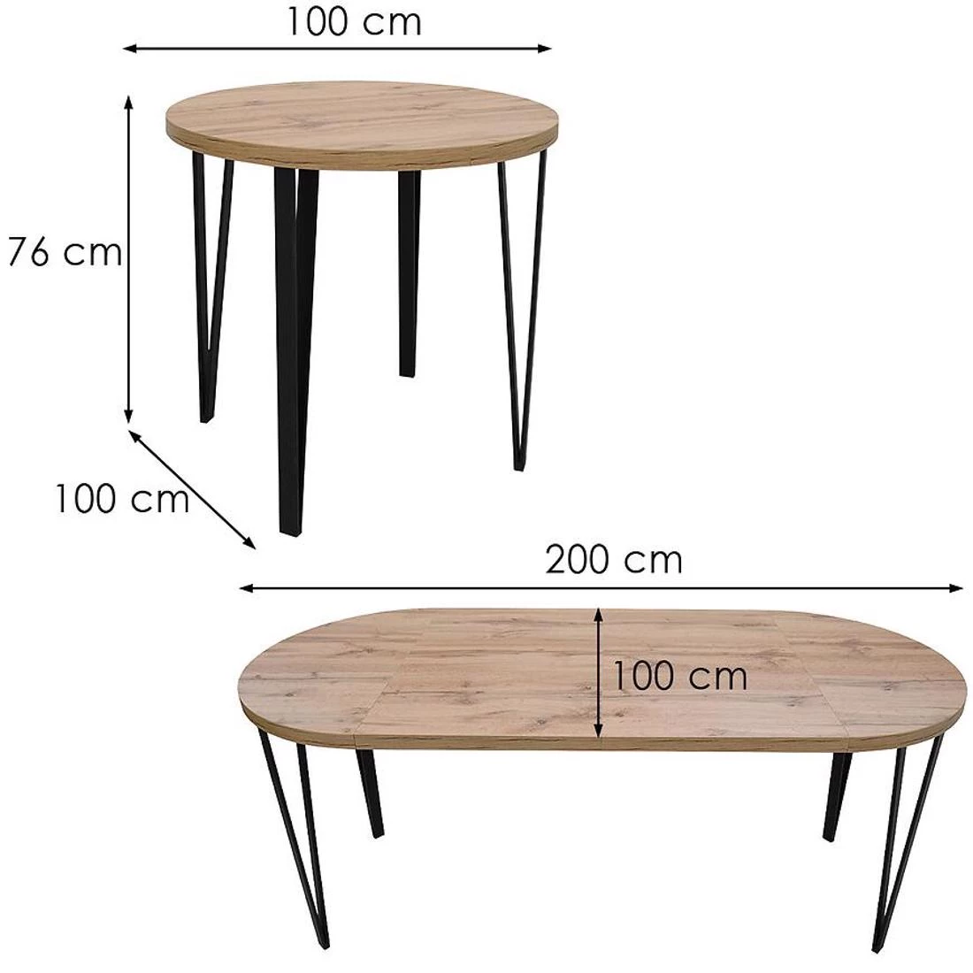 St-81 stol produživi 100/200x100x76 cm wotan/crna