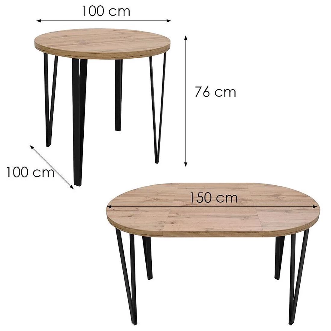 St-81 stol produživi 100/150x100x76 cm wotan/crna