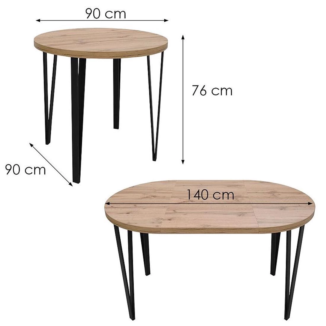 St-81 stol produživi 90/140x90x76 cm wotan/crna