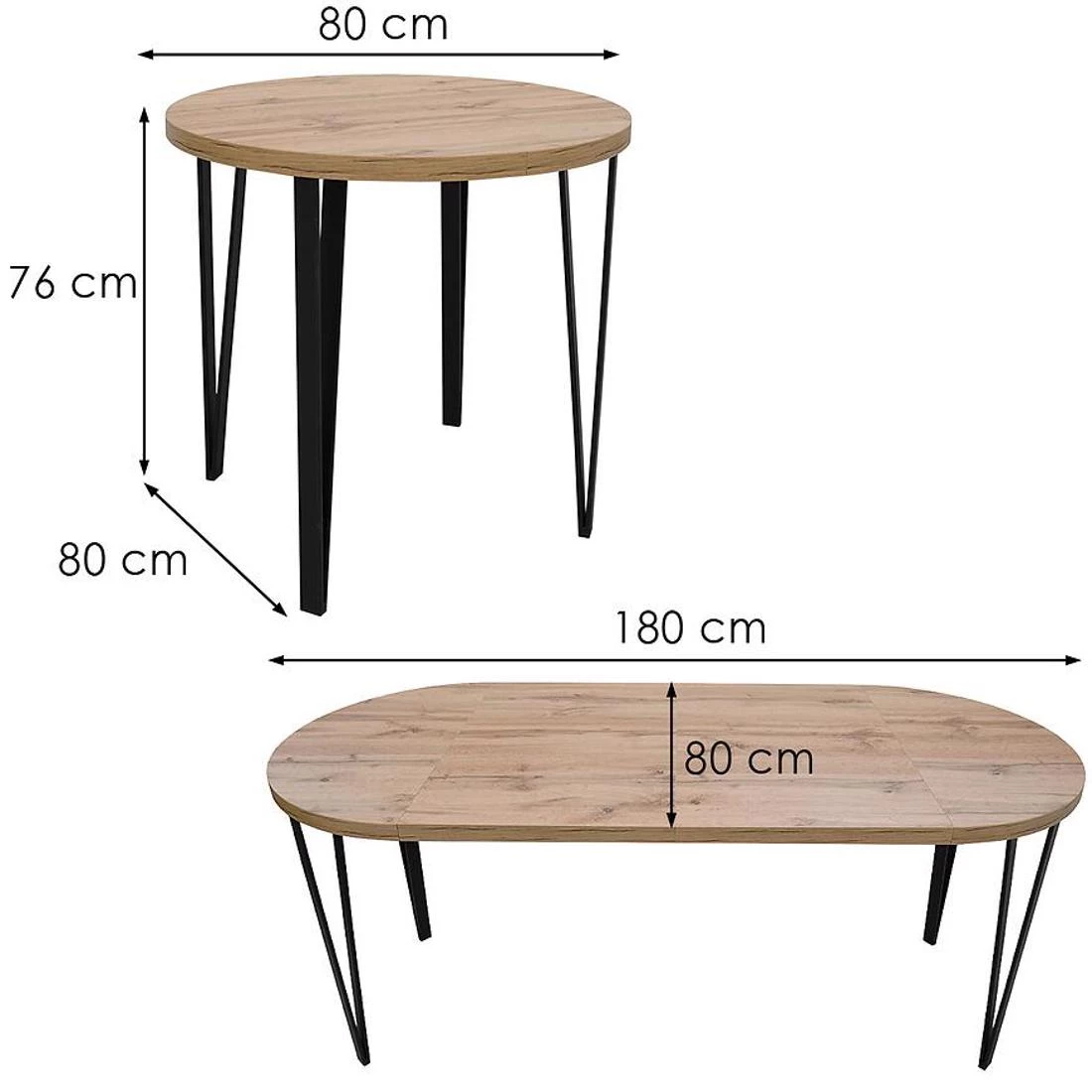 St-81 stol produživi 80/180X80X75 cm wotan/crna