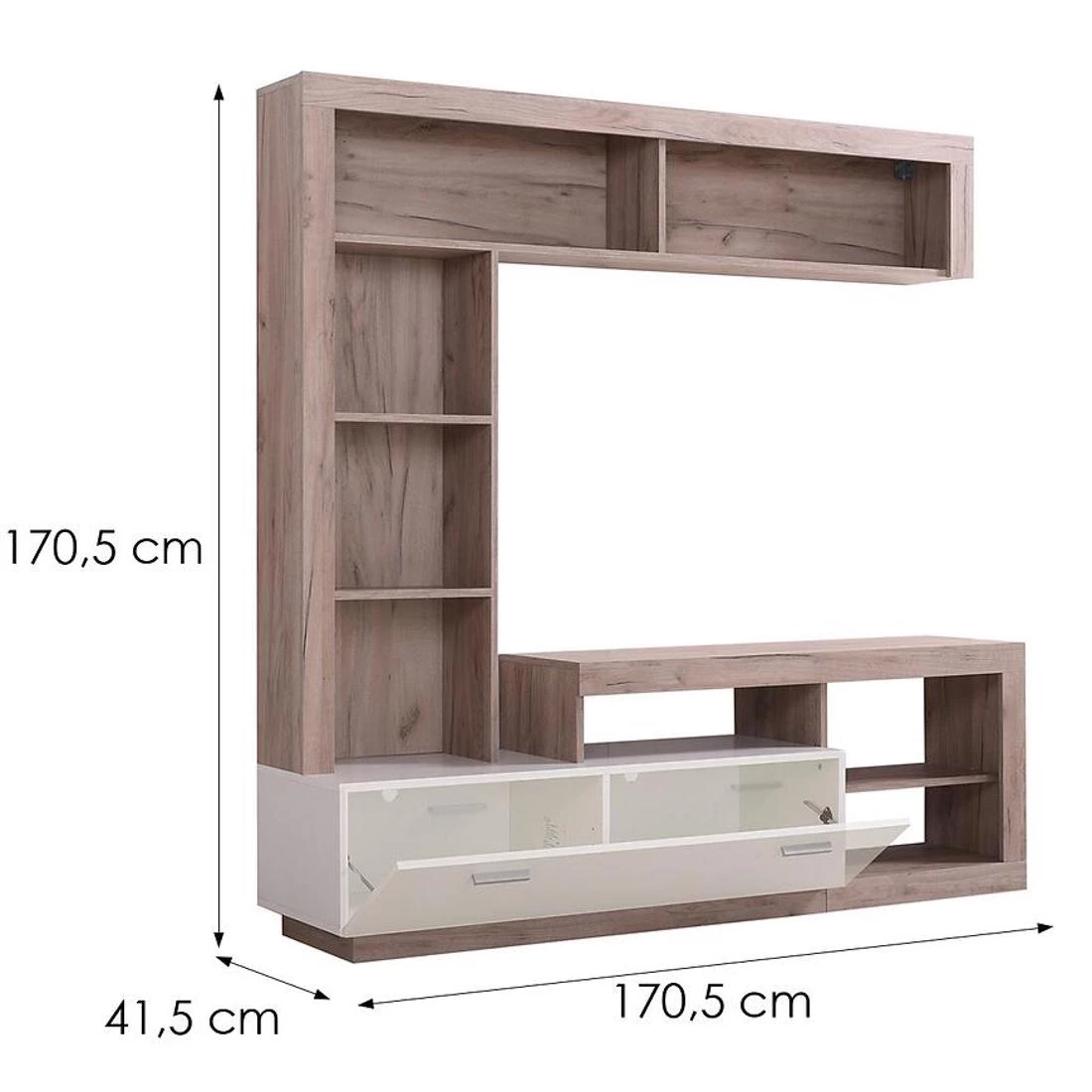 Glen regal 170,5x41,5x170,5 cm beli/sivi hrast