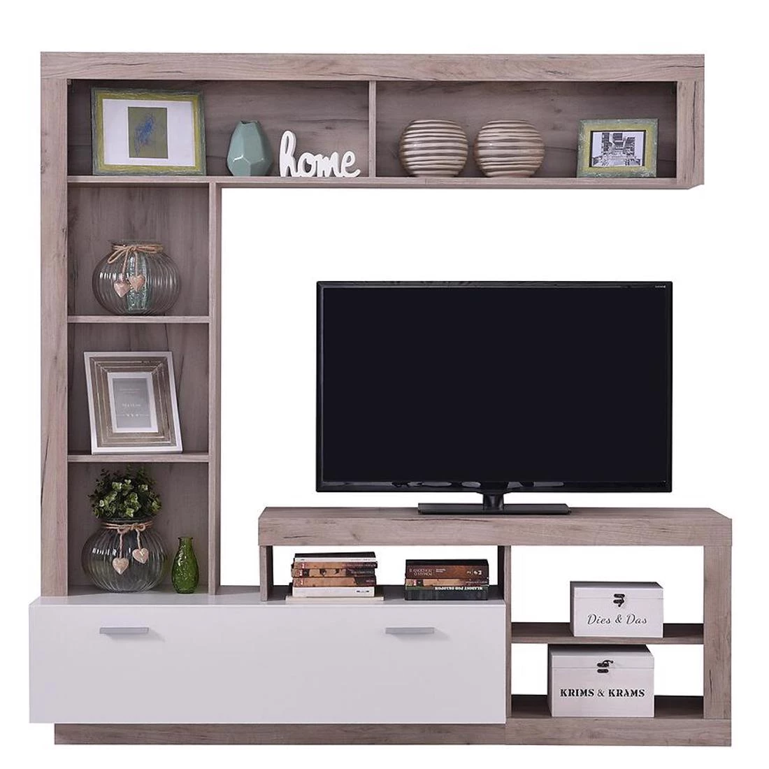 Glen regal 170,5x41,5x170,5 cm beli/sivi hrast