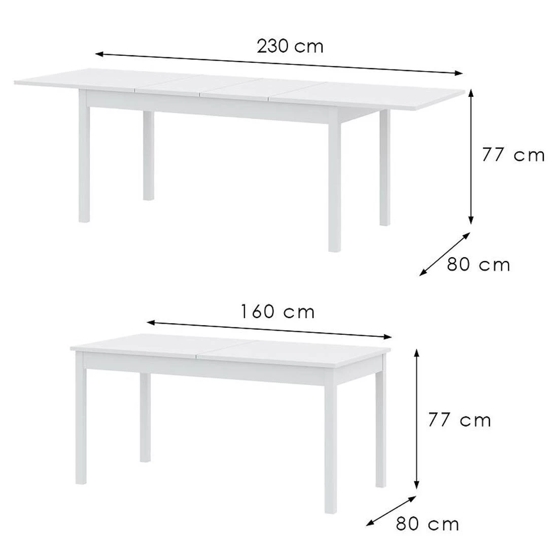 Sendi stol produživi 160/240x80 cm bijeli