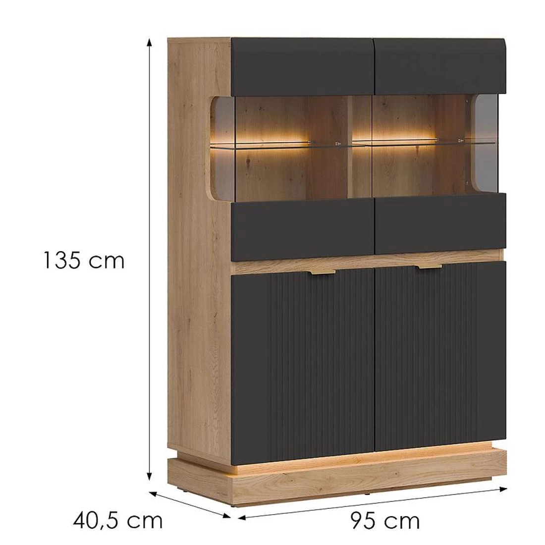 Milton niska vitrina 95x40,5x135 hrast/antracit