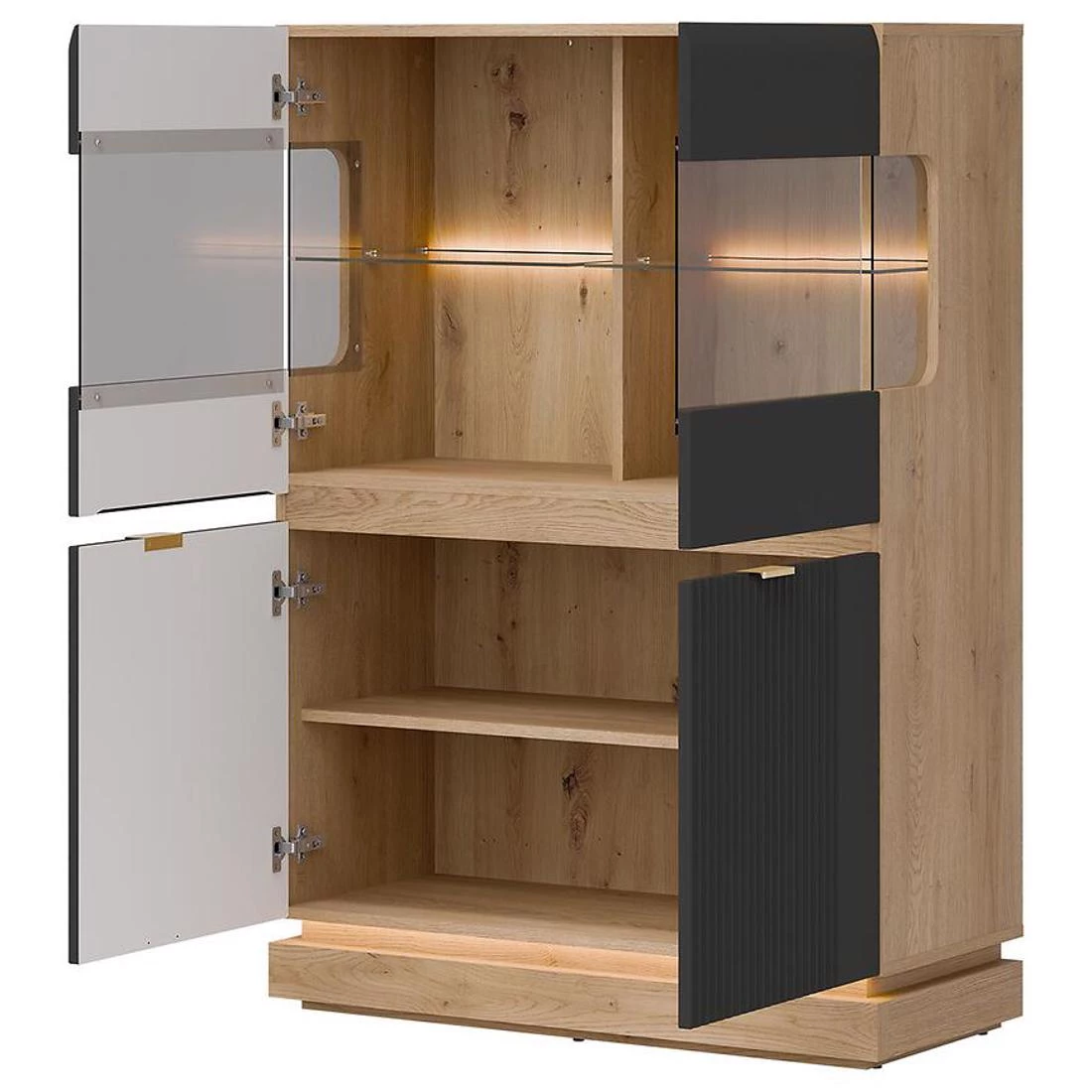 Milton niska vitrina 95x40,5x135 hrast/antracit