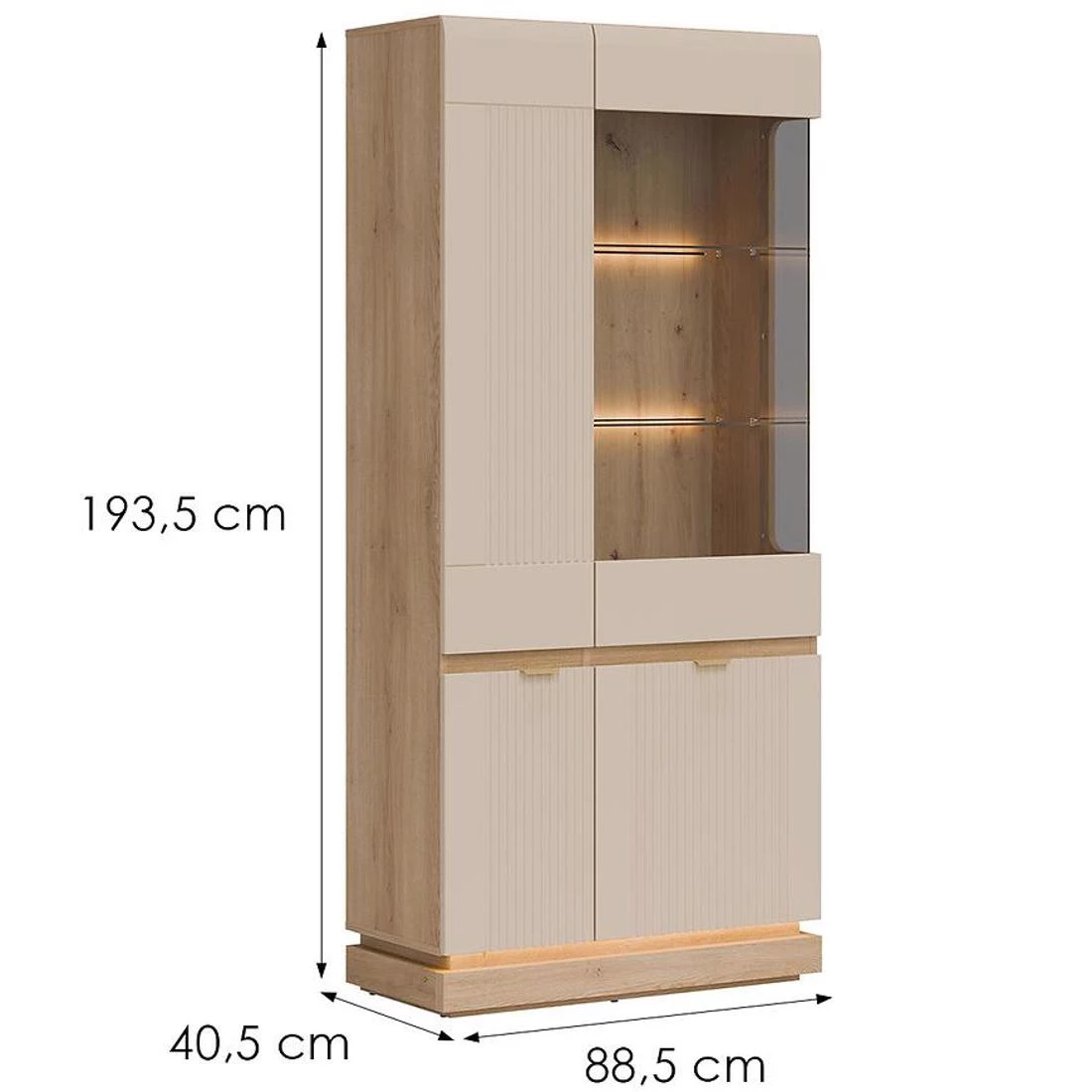 Milton vitrina 88,5x40,5x193,5 hrast/bež