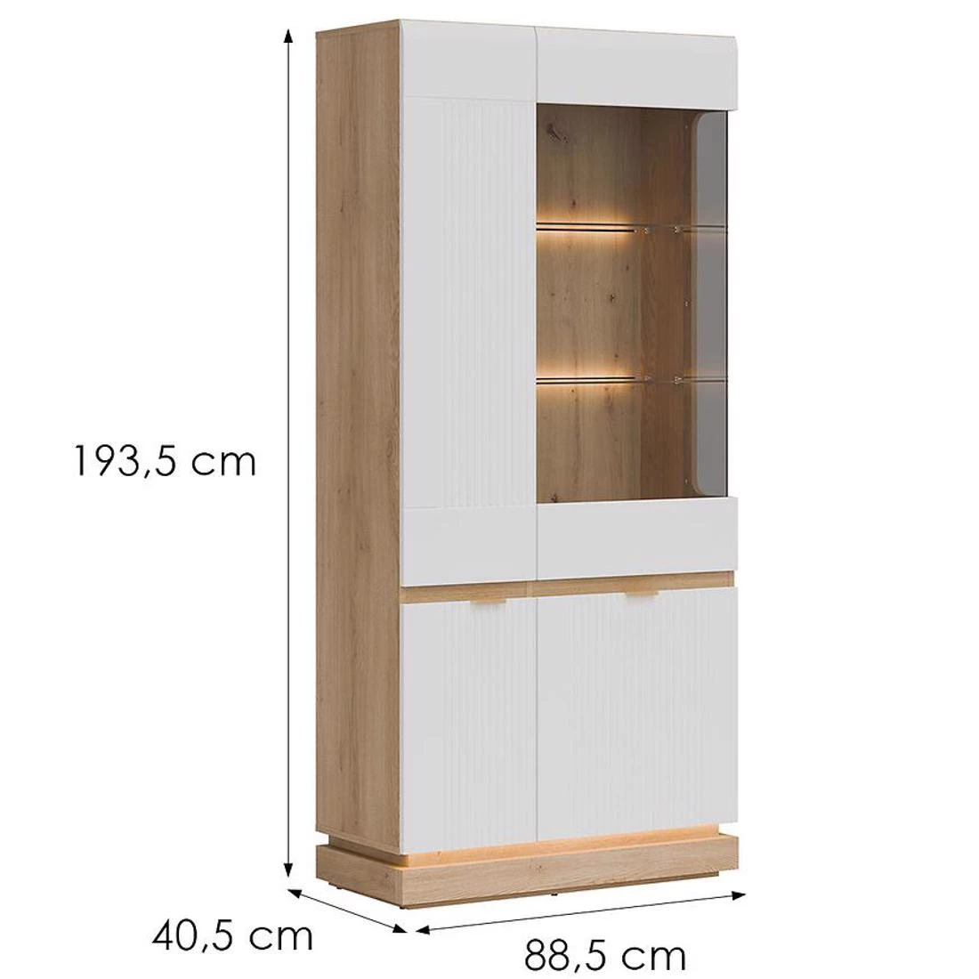 Milton vitrina 88,5x40,5x193,5 hrast/bela