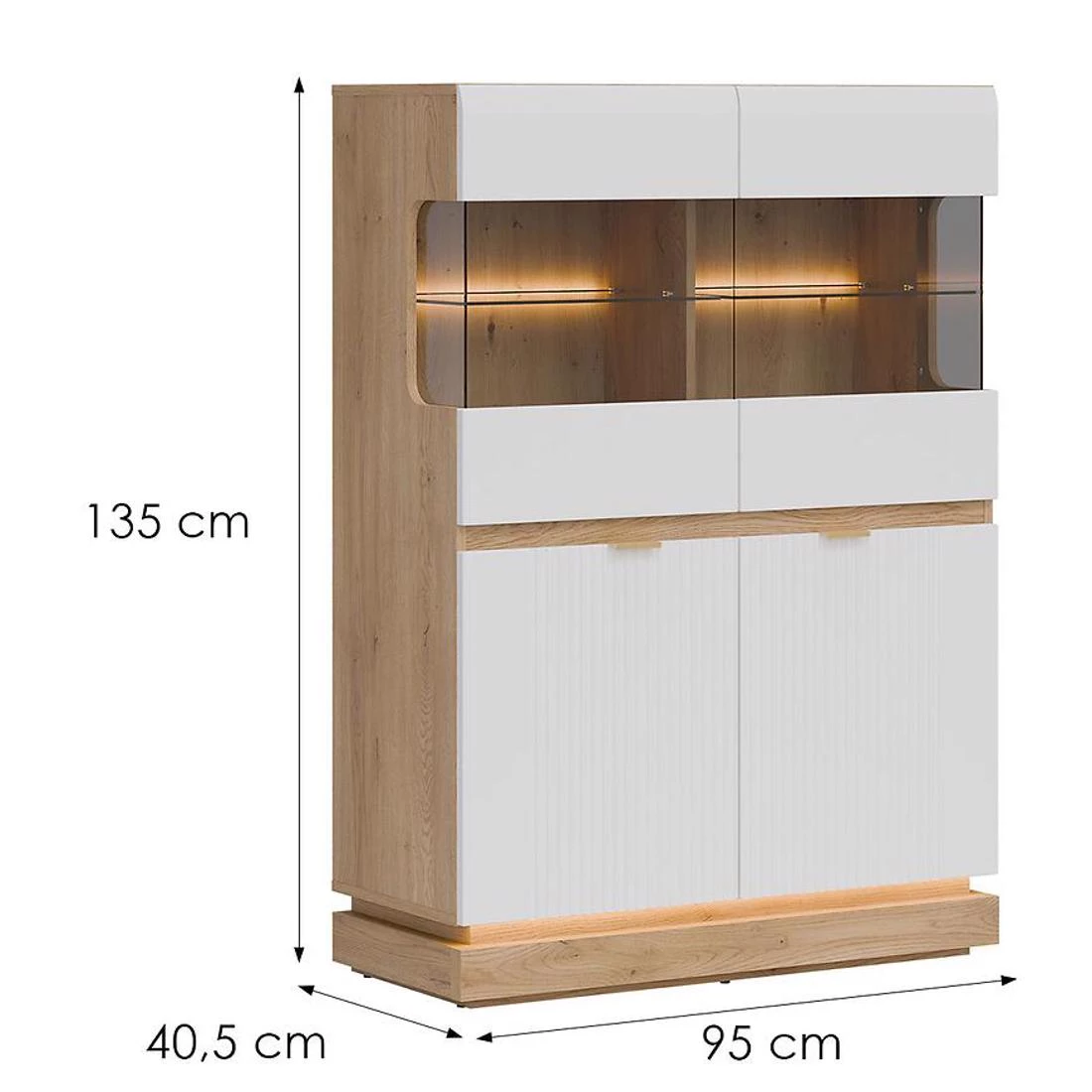Milton niska vitrina 95x40,5x135 hrast/bijela