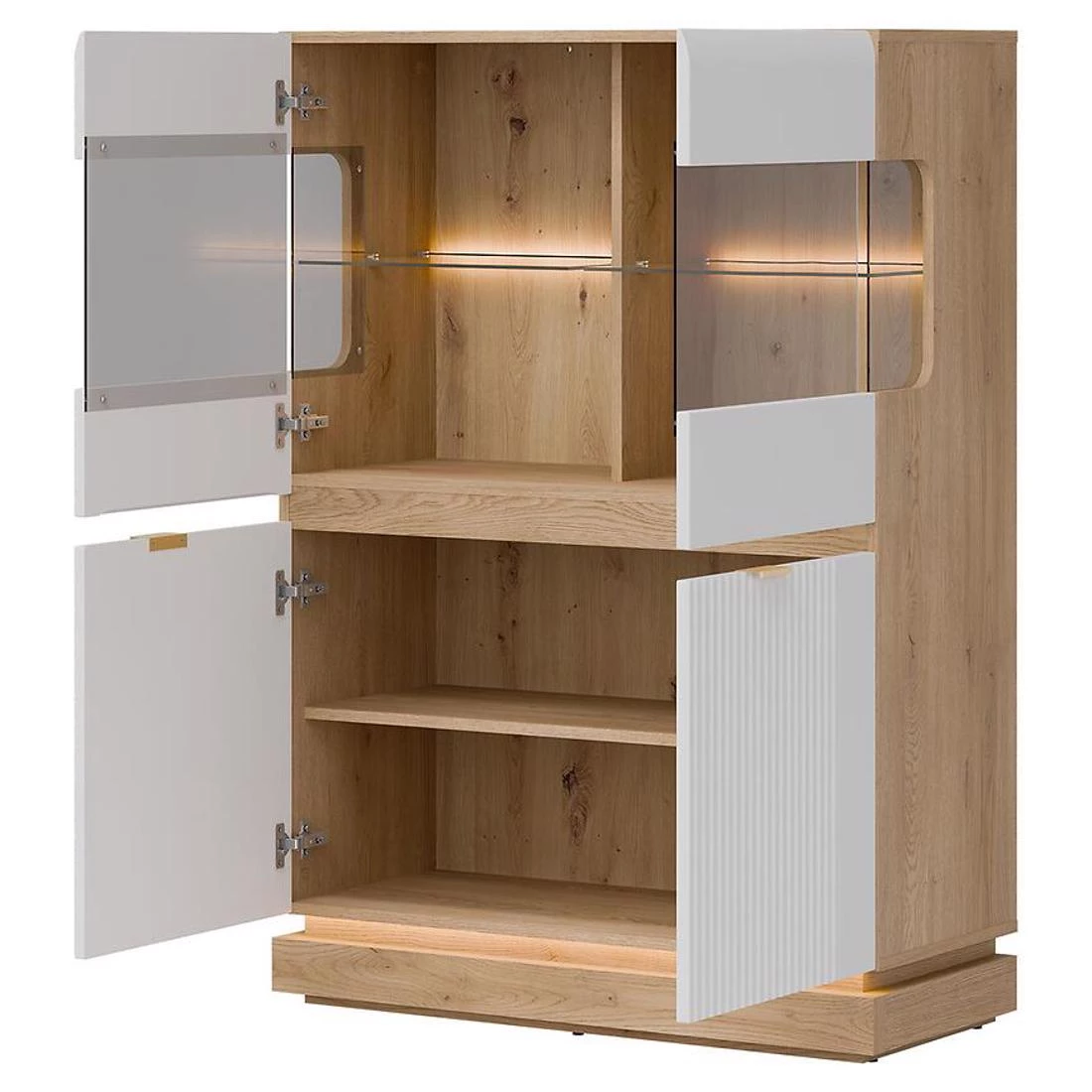 Milton niska vitrina 95x40,5x135 hrast/bijela