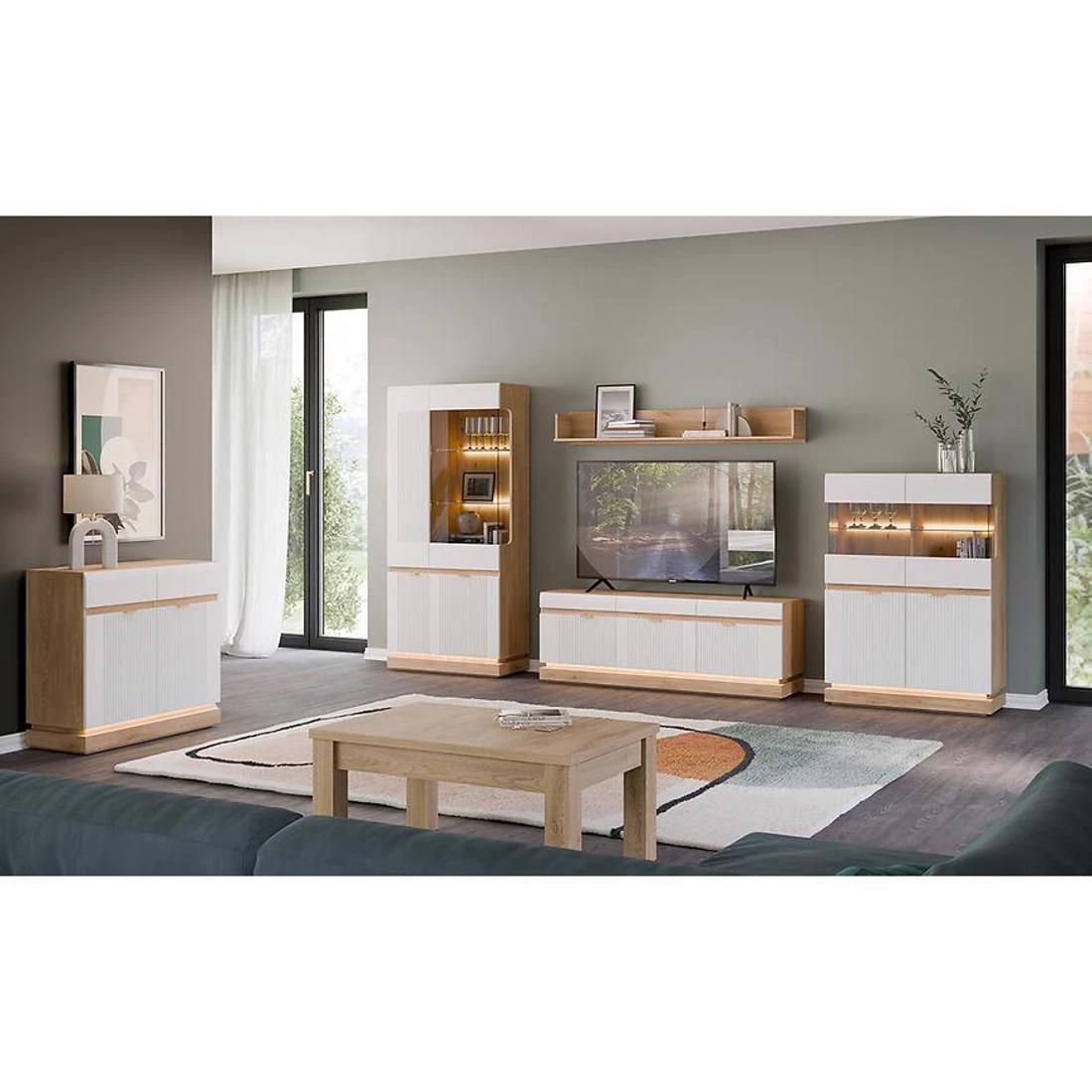 Milton niska vitrina 95x40,5x135 hrast/bijela