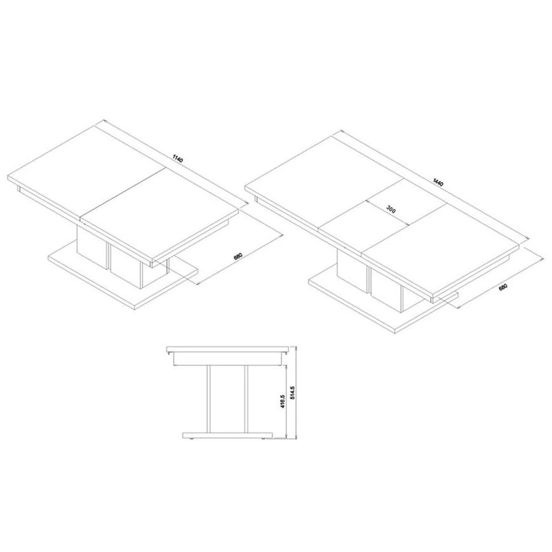 Snobi stocic 68x114(144)x51,5 hrast/bela