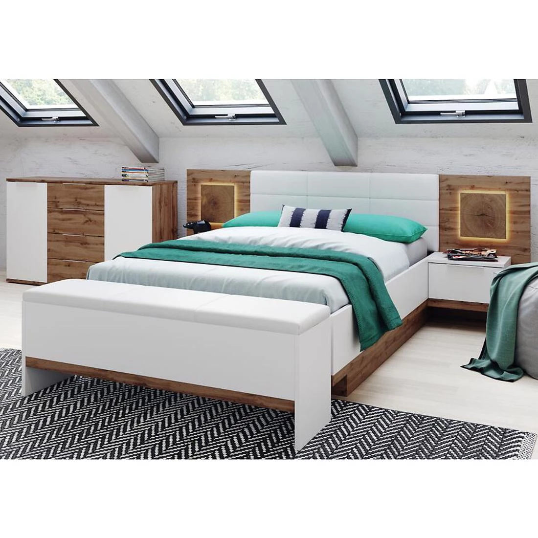 Livorno klupa 165x35x53 cm hrast wotan/bela