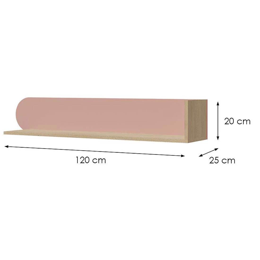 Lexi 15 zidna polica 120x25x20 cremona/makadamija/ružicasta
