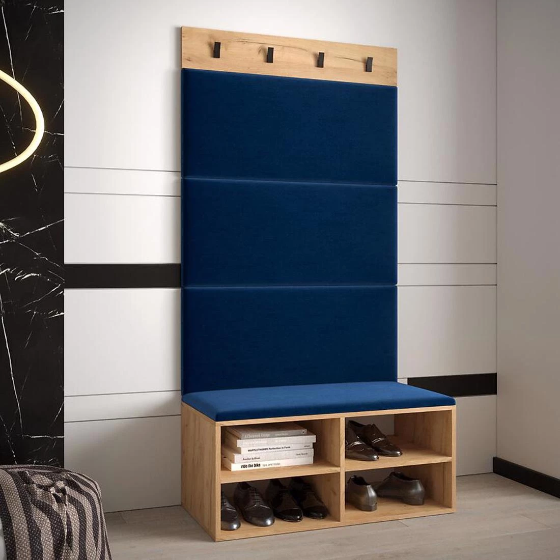 Miro predsoblje 84x42x184 cm craft hrast/baršun plava