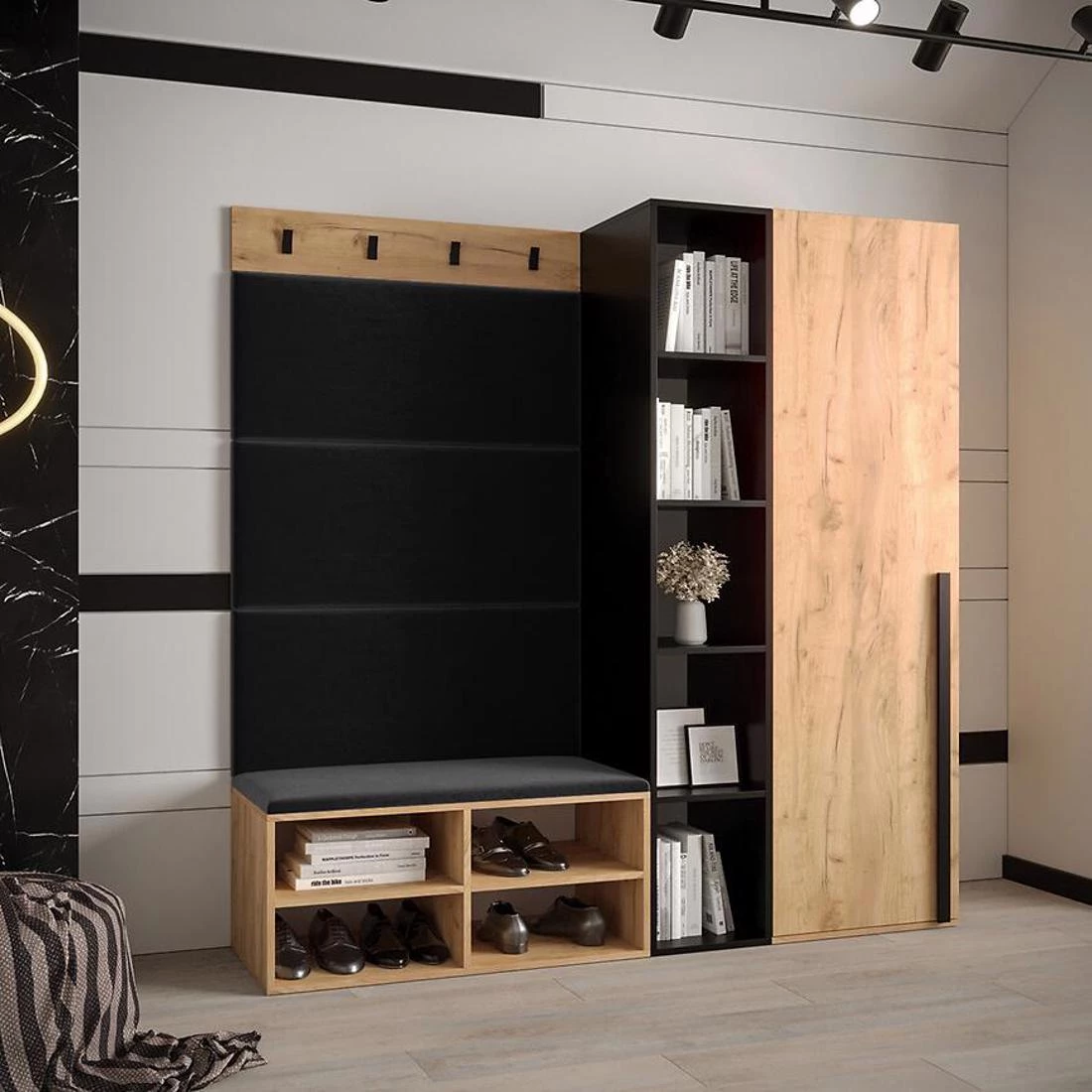 Miro predsoblje 84x42x184 cm craft hrast/baršun crna